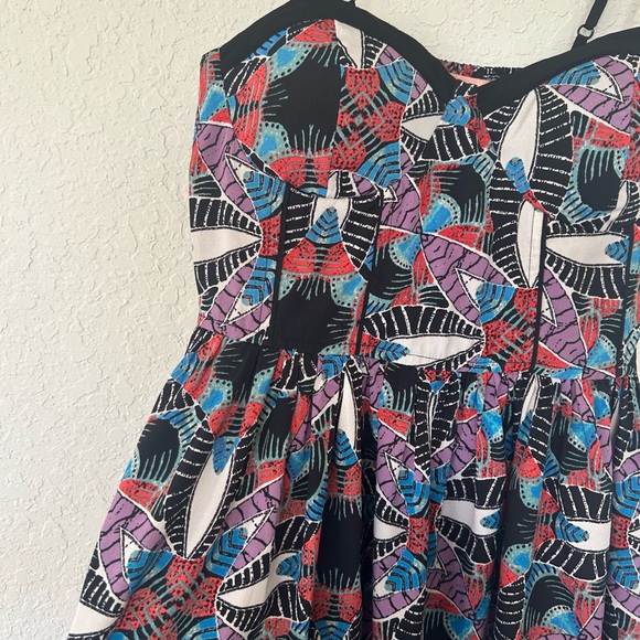 Festival Boho Band of Gypsies Mini Multicolor Patterned Dress, Spaghetti Straps - Picture 2 of 8